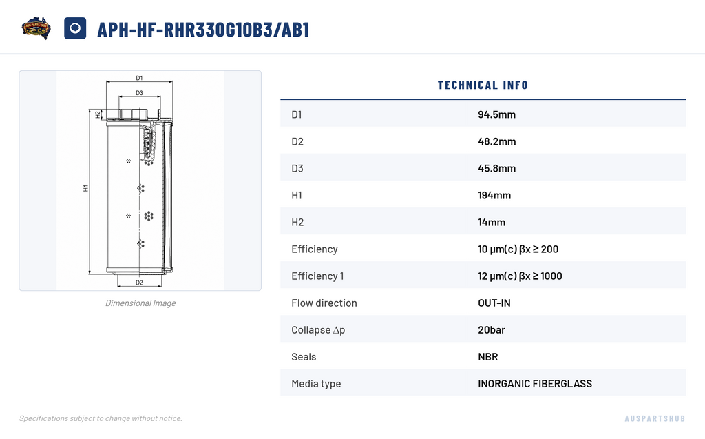 Hydraulic Filter Element APH-HF-RHR330G10B3-AB1
