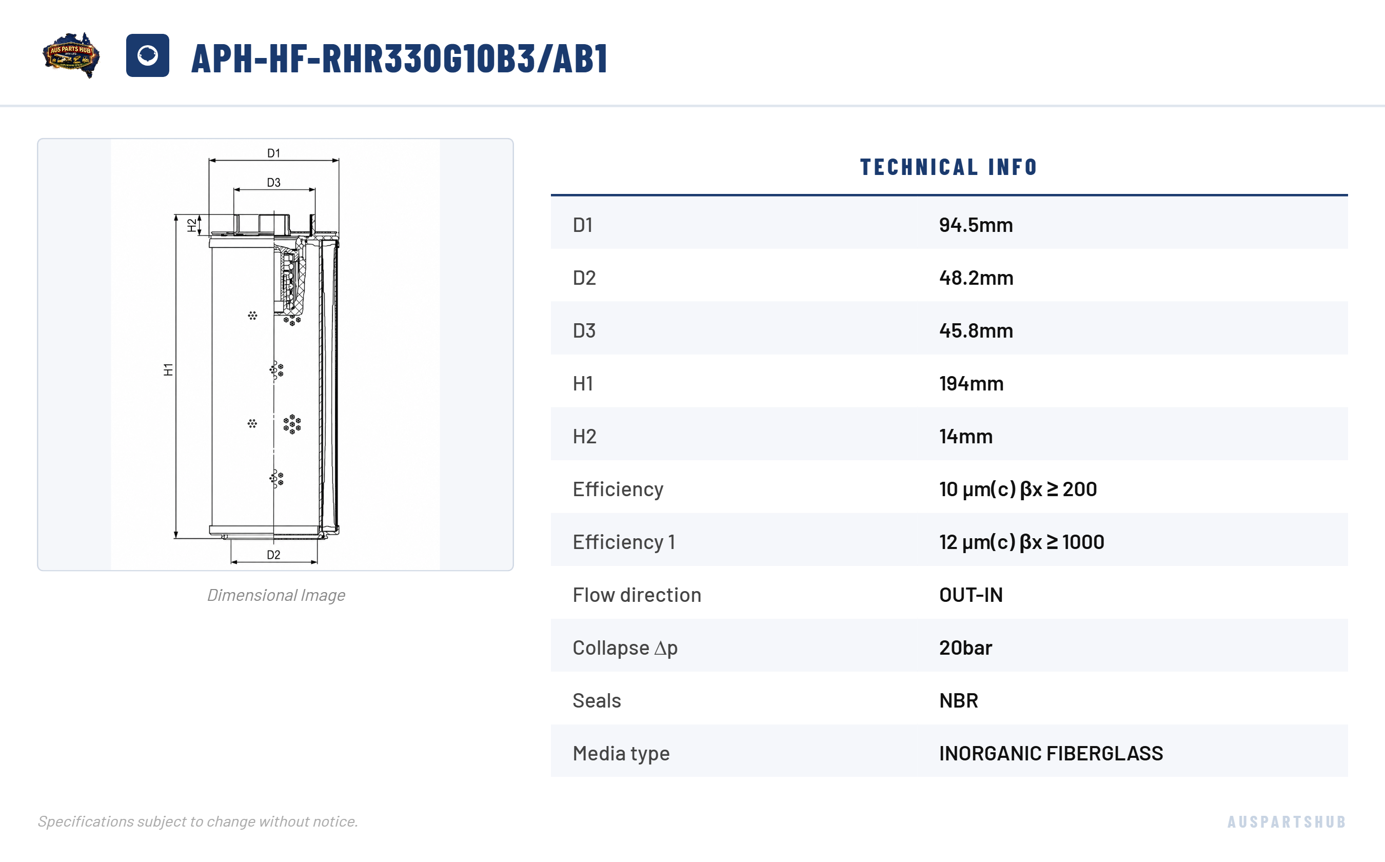 Hydraulic Filter Element APH-HF-RHR330G10B3-AB1