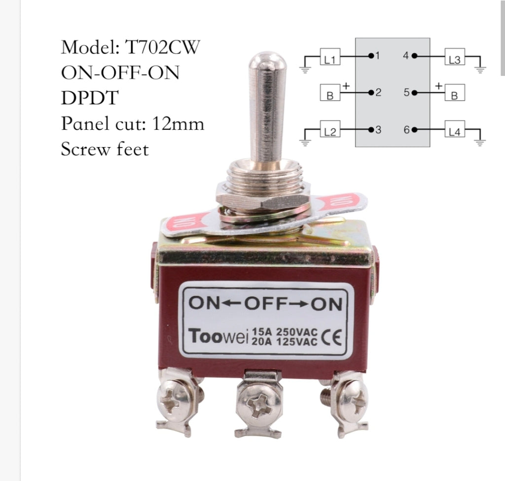 TOOWEI SPST Toggle Switch ON-OFF-ON AC Power Rocker Switch 250V 15A