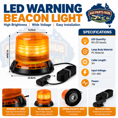 APH85660 Rotating Beacon Warning Light LED Light 12 V - 48 V with Car Charger Cable for Car Truck